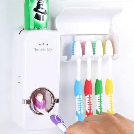 ONLYONE12 Dispenser Pasta Gigi + Tempat Sikat Gigi / Dispenser Odol Tempat Sikat Gigi Tempel Dinding / Brush Holder / Peralatan Sikat Gigi