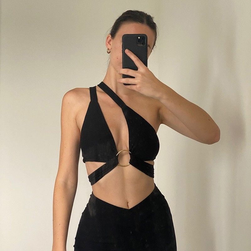 Suhao seksi hot girl halter rompi perempuan 2022 musim panas baru jalan modis tali pusar