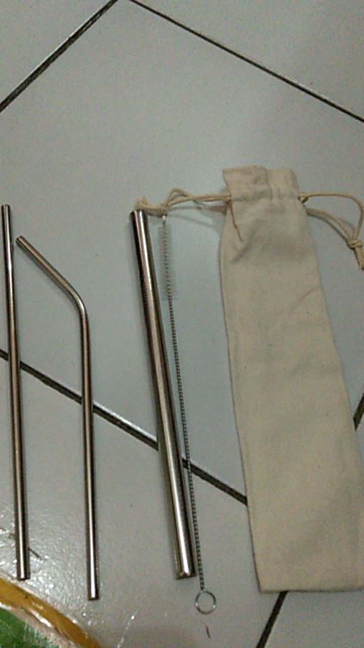 Set 5pcs Sedotan Minuman Dengan Bahan Stainless Steel Dan Warna Putih Stainless Steel Straw Straws