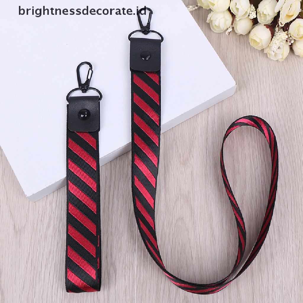 Tali Lanyard Leher Pergelangan Tangan Motif Garis Untuk Kunci Kartu ID Ponsel