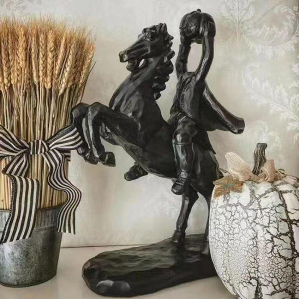 Lanfy Patung Horseman Tanpa Kepala Horror Kepala Labu Hadiah Patung DIY Ornamen Dekorasi Desktop