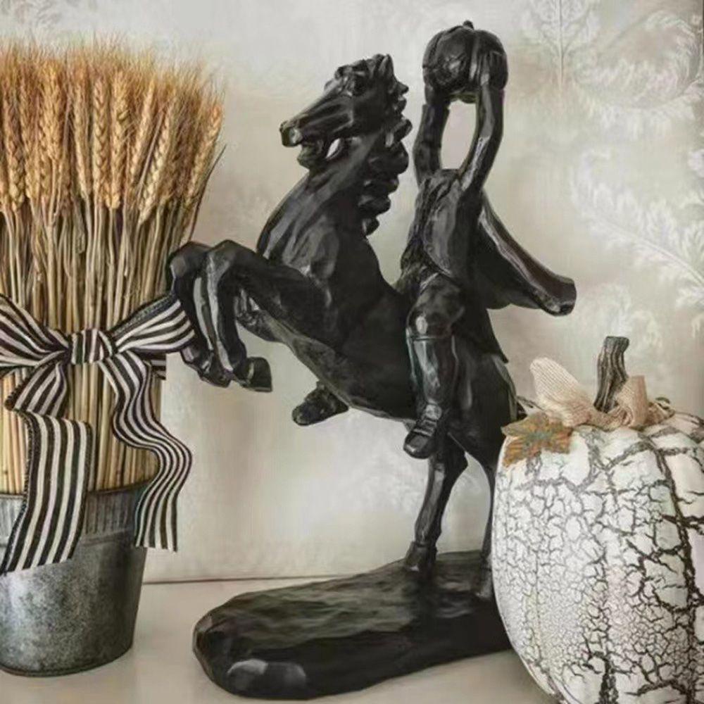 Needway Patung Horseman Tanpa Kepala Labu Hitam Kepala Hadiah Patung DIY Ornamen Dekorasi Desktop