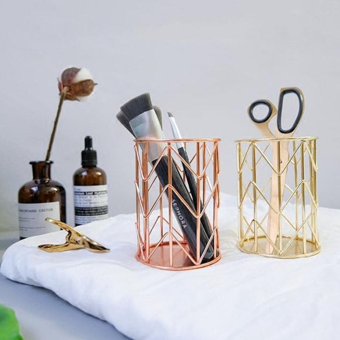 

Tempat Organizer Pen Holder Stationery Stand Serbaguna Bahan Metal - Rose Gold