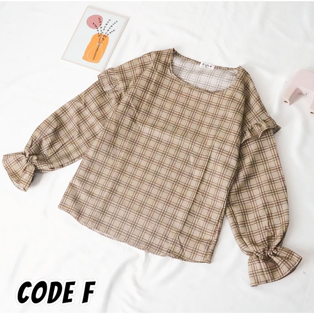 BEFAST - ZFS OOTD Wanita Blouse AYENA / RUBI BLOUSE LENGAN PANJANG TARTAN RUFFLE / Kemeja Lengan Panjang / Kemeja Kekinian 2021 / Kemeja Casual / OOTD Wanita Ala Style Korean / Kemeja Terlaris