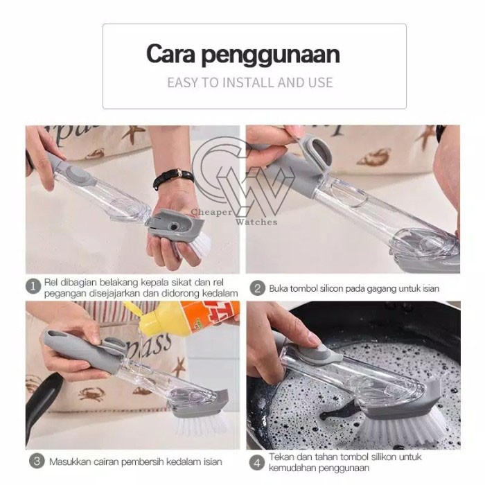 Cheaper-Sikat Cuci Piring Cleaning Brush Alat Dapur Dispenser Cuci Piring Sabun Panci FreeSponge Pembersih