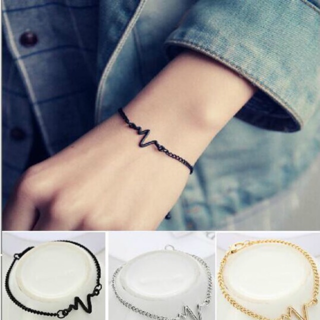 MORYMOSHI G08 Gelang Rantai Unisex Couple Charm Electrocardiogram Fashion Korea Aksesoris Fashion