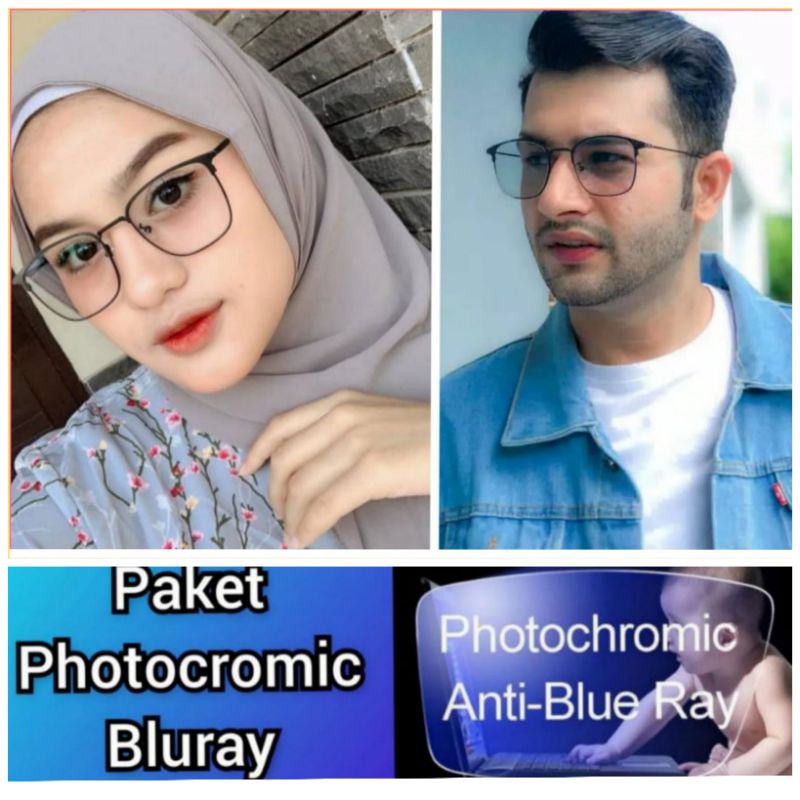 kacamata 1157 paket lensa  blueray photocromic (bluecromic) anti radiasi pria wanita