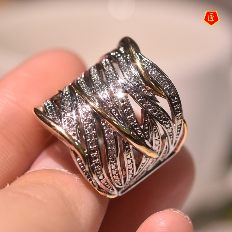 [Ready Stock]Full Rhinestone Zircon Winding Multi-Layer Two-Color Ring