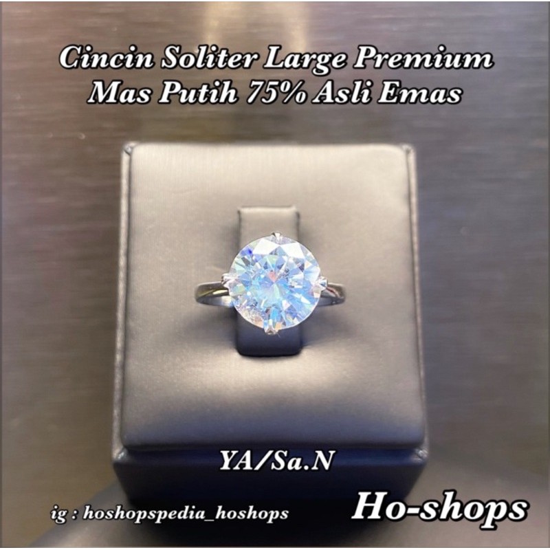 Cincin Soliter Large Premium Mas Putih Kadar 750 Asli Emas
