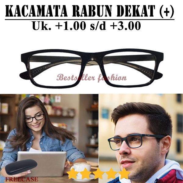 NEW !!!! KACAMATA RABUN DEKAT (+) +1.00 s/d +3.00 UNTUK (PRIA DAN WANITA) FRAME HITAM DESAIN TERBARU FREECASE