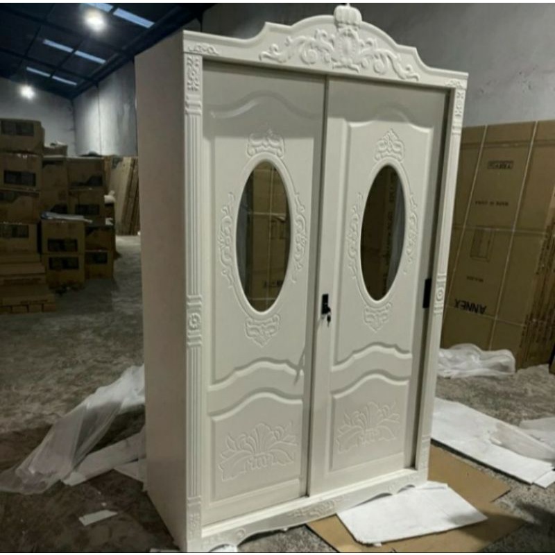 Lemari Pakaian Besi Impor 2 Pintu Sliding Putih