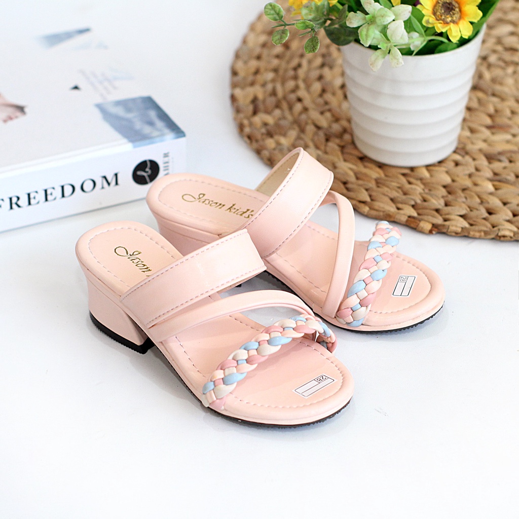 Sandal Heels Anak Perempuan Selop Tali Kepang Hak Tahu 3 Cm Sepatu Pesta Anak