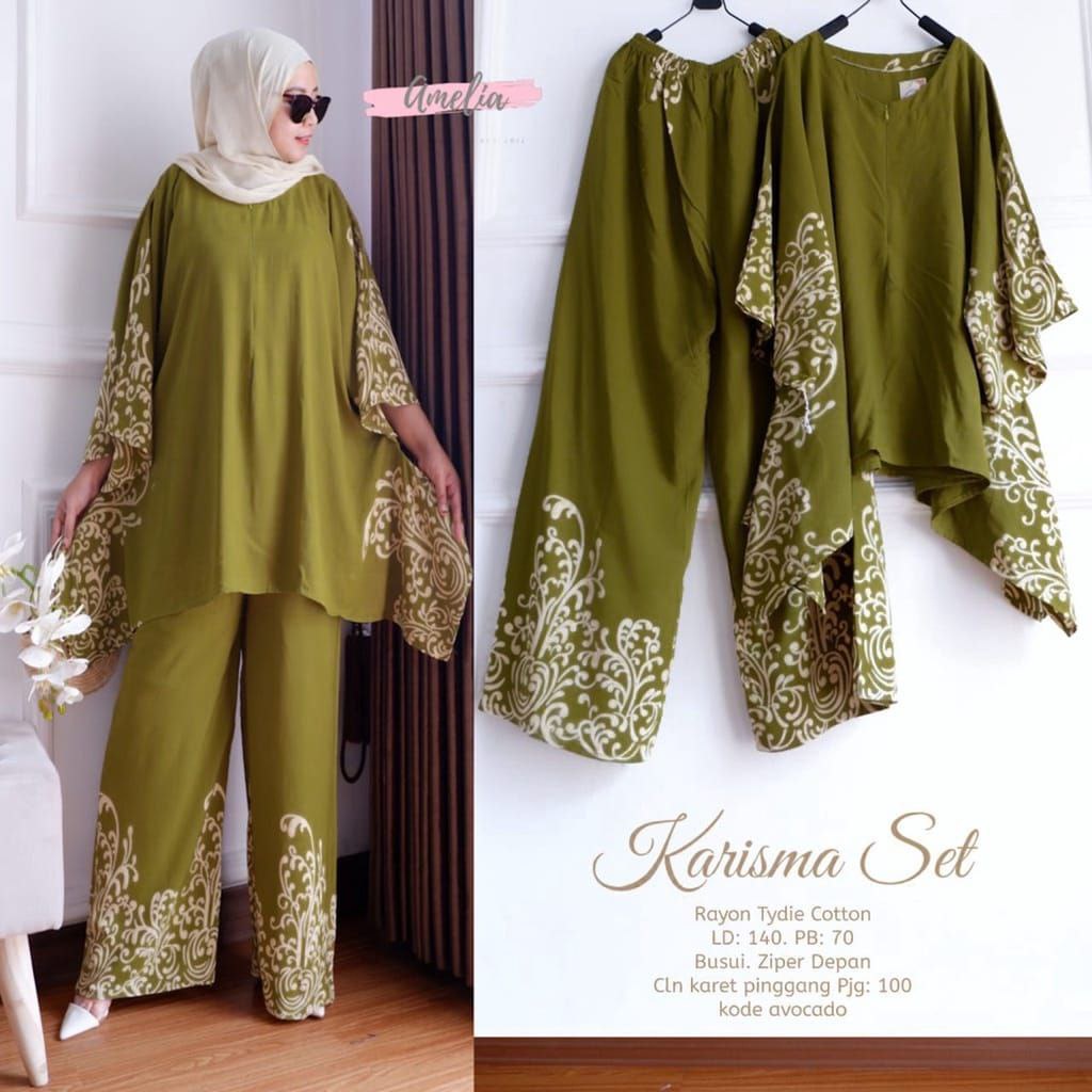 Karisma Set - One Set Jumbo Waka Waka Setelan Wanita Rayon Premium  Set Celana Panjang Batik Bigsize Kekinian LD  140 cm