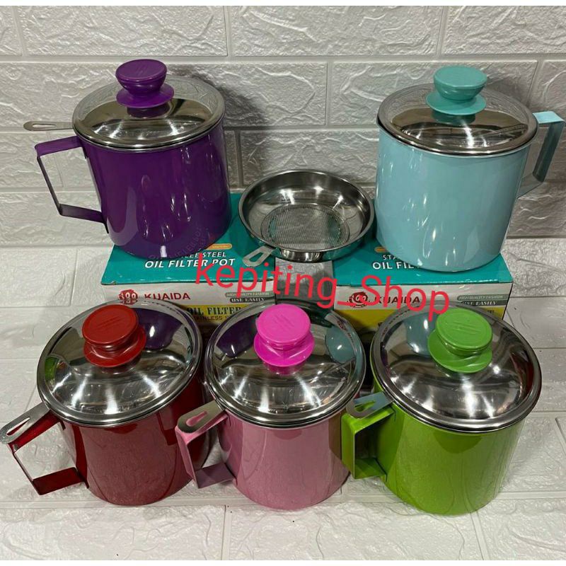 Oil pot warna saringan minyak stainless warna 1200 ml