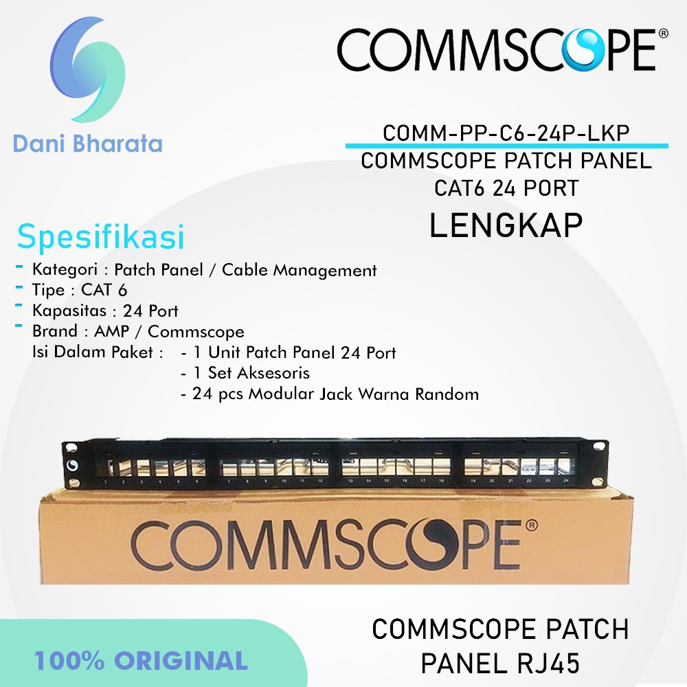 PatchPanel 24 Port Lengkap Modular Jack Cat6 AMP COMMSCOPE Rack Server