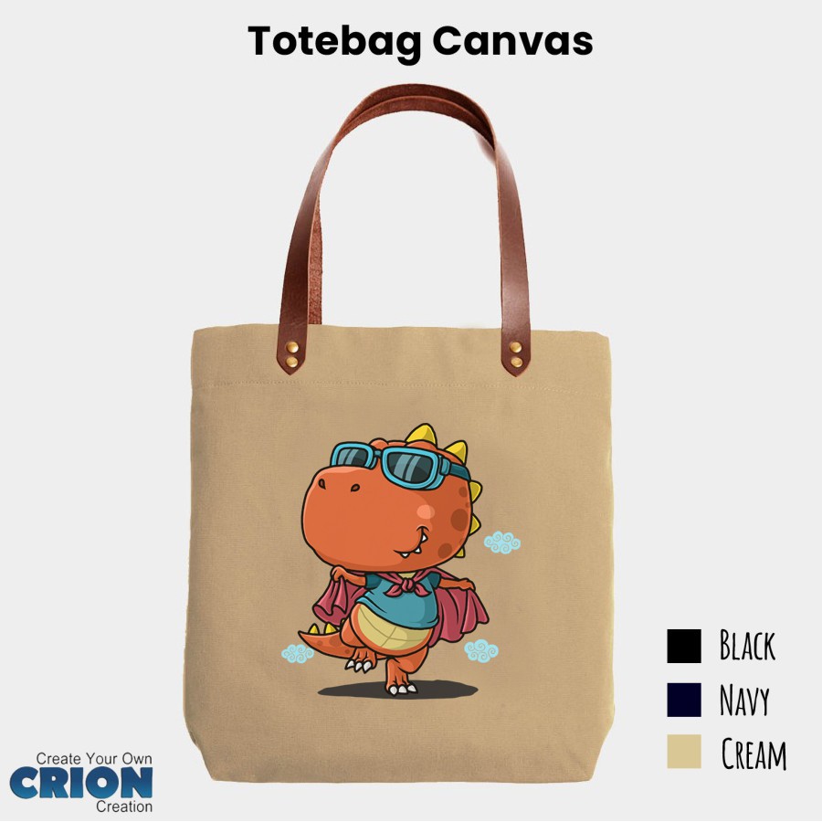 Totebag Canvas Synthetic Leather Strap Cute Dino Series - By crion