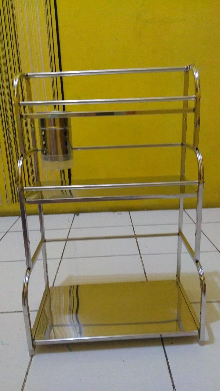 Rak Bumbu Dapur 3 Susun Tingkat Serbaguna Tempat Peralatan Masak Pisau Talenan Dapur Bahan Stainless