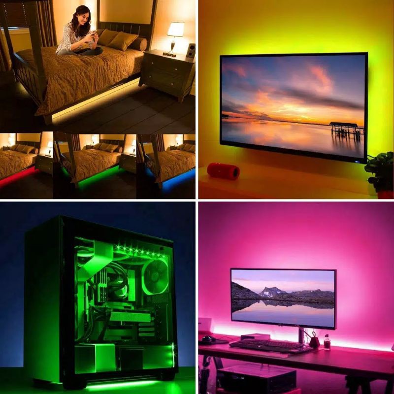 PAKET LAMPU TIDUR LED STRIP RGB SMD 5050 USB 5V HIASAN KAMAR 1M 2M 3M 4M 5M AESTETIC REMOTE 24 TOMBOL TEMPEL DINDING DISCO LID  WARNA WARNI AULIASANTY  NATAL AQUARIUM TOMBOL CEWEK COWOK GAMERS MEJA BLUETOOTH PLAFON CEILING