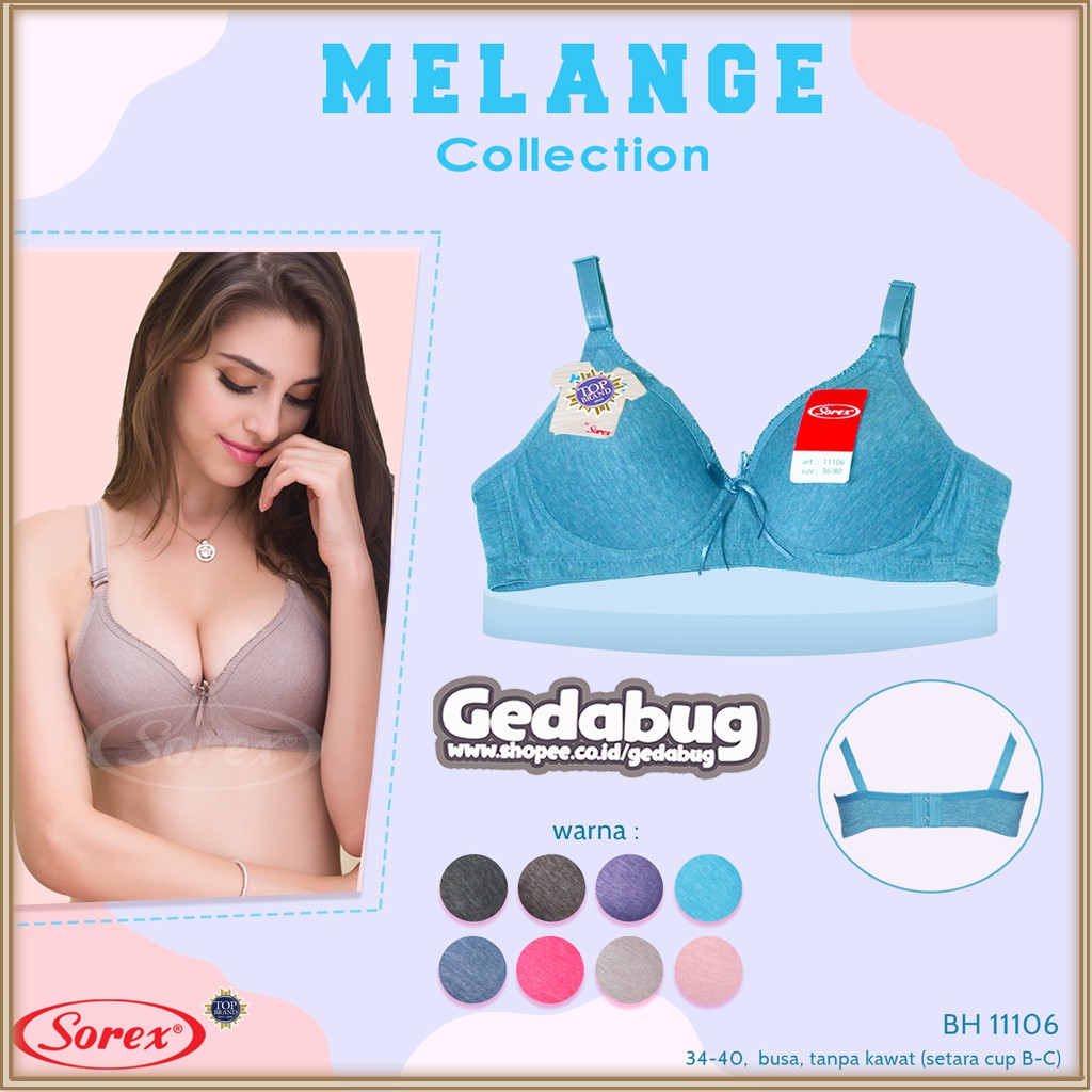 Bra Sorex Melange Collections Sorex 11106 Busa Sedang Tanpa Kawat Kait 2 Cup setara Cup B Basic