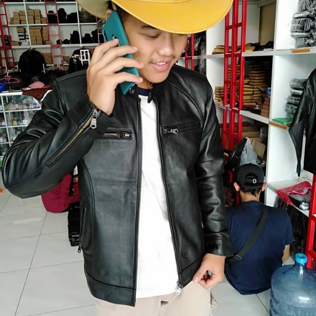 Jaket laki laki cowok asli kulit domba bisa COD