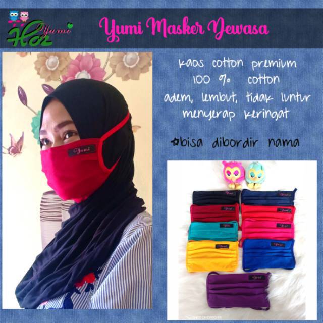 Yumi Masker kaos  katun premium 100 original Bordir  Nama  