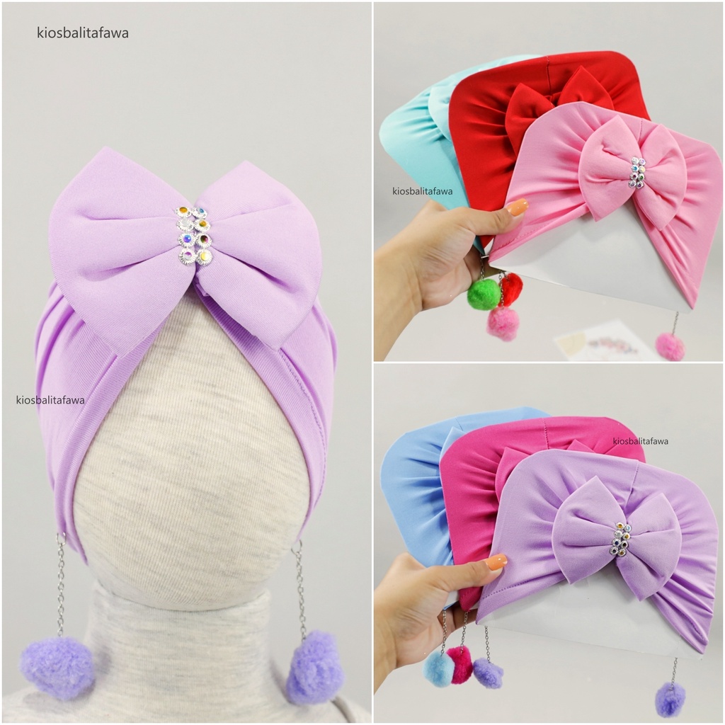 Turban Bayi Anak Perempuan / Ciput Gemoy Baby Polos Pita Anting Pom Pom Topi Headband Hijab Jilbab Murah Babycinnamon