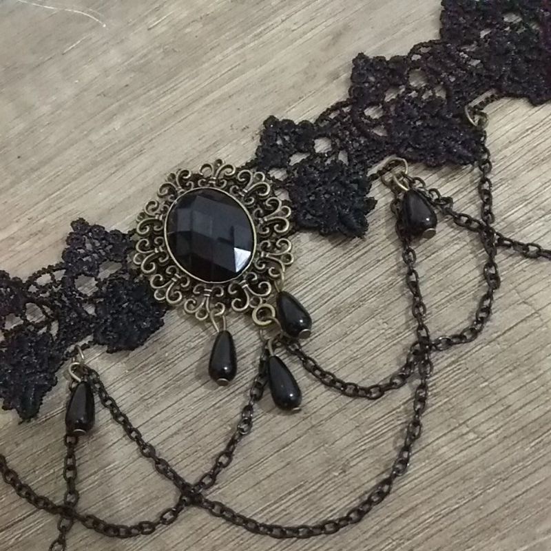 kalung choker gothic  lace lebar aksesoris halloween necklace party accesories