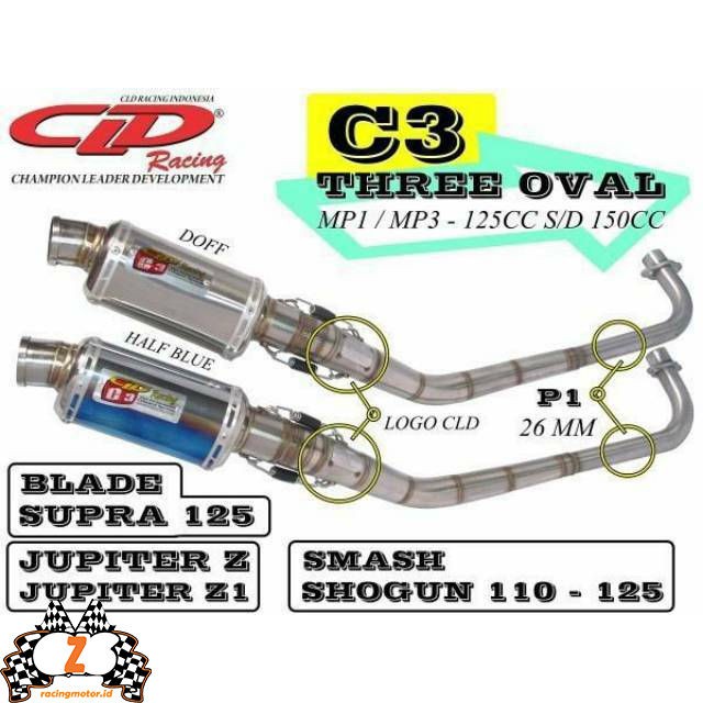 Knalpot Jupiter Supra CLD Racing C3 Three Oval Underbone