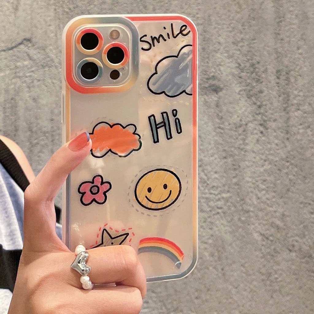 Soft Case Motif Smiley Face Warna Pelangi Untuk Iphone 7 8 Plus X Xs Xr Xsmax 11 12 13 Pro Max 12 Pro Max Xlch