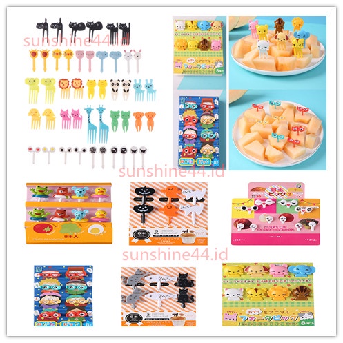 Sunshine 5Pcs / Set Garpu Buah / Makanan Mini Bentuk Binatang Kartun Reusable Untuk Anak