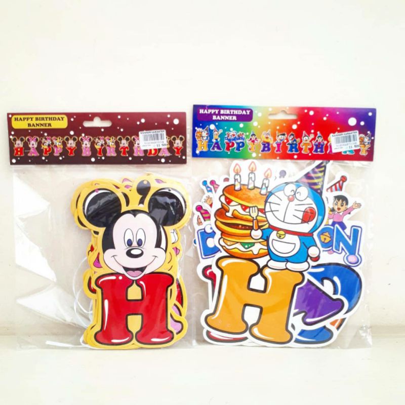 BANNER HAPPY BIRTHDAY KARAKTER (Party Decor Bunting Flag HBD Perlengkapan Pesta Dekorasi Ulang Tahun