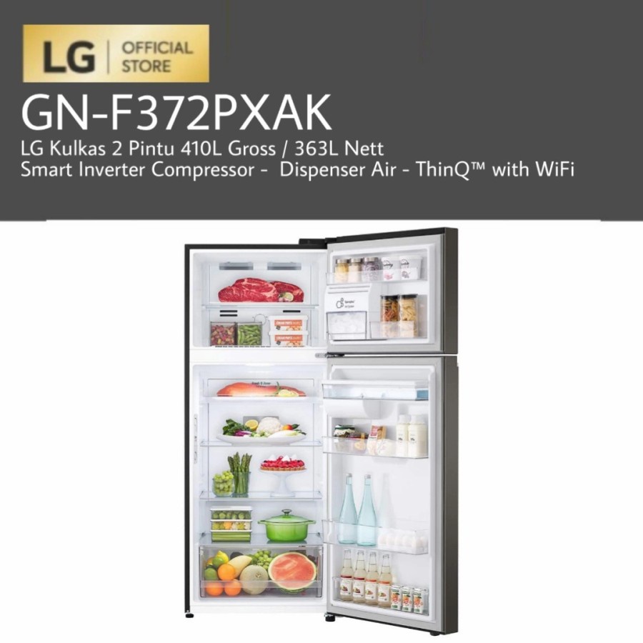 LG GN-F372PXAK / GNF372PXAK Kulkas 2 Pintu 410L - Dispenser - ThinQ