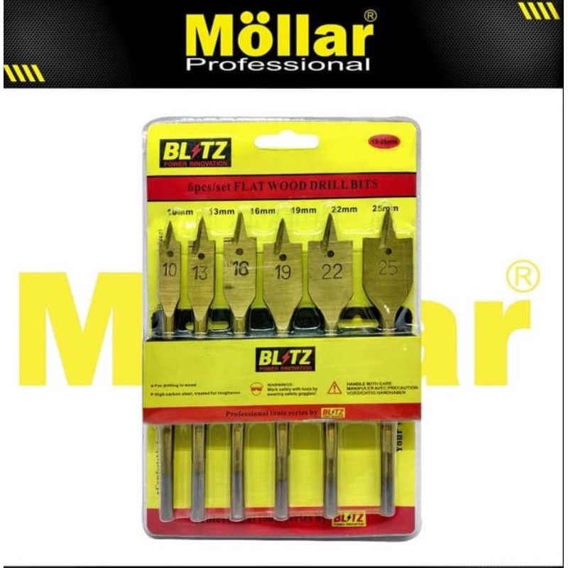 Mata Bor Kayu Kipas 6 Pcs BLITZ - Flat Wood Drill Bit Wood Working