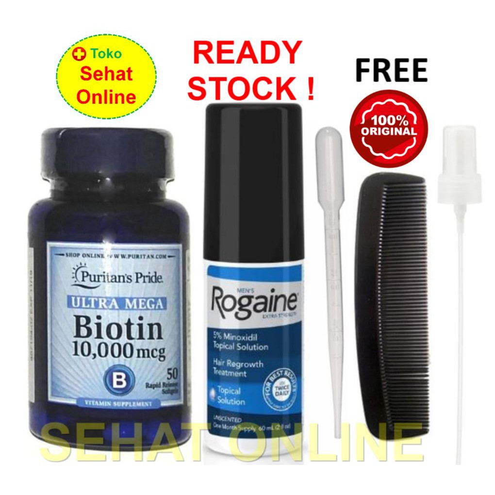 Rogaine Men Minoxidil 60 ml + Puritan Biotin 10000 mcg 50 Softgels