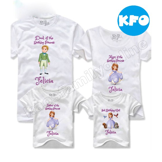 Baju Kaos Ulang Tahun Keluarga Princess Sofia Family Couple / Kaos Request FREE Nama Tulisan Custom 