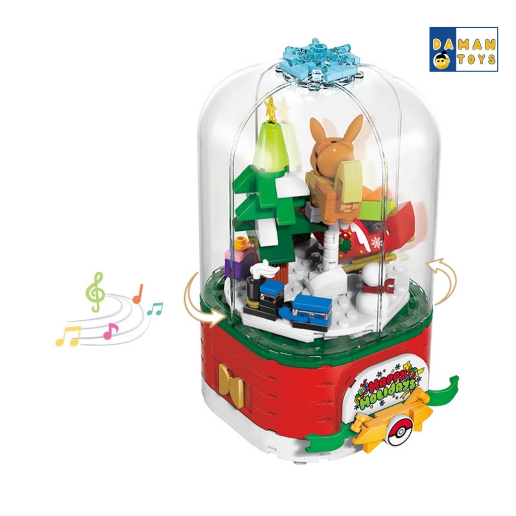 Mainan Kado Natal Anak Musik Box Pokemon Pikachu Christmas Edition Musical Keeppley Bricks Glass Ball