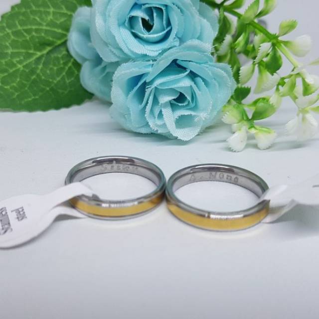 Cincin couple ples ukir nama cincin nama/cincin single titanium