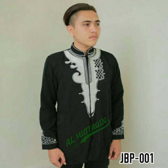 Fashion Pria Muslim Gamis Baju Koko Lengan Panjang Jas Koko Jasko Hitam Black Panther Best Seller