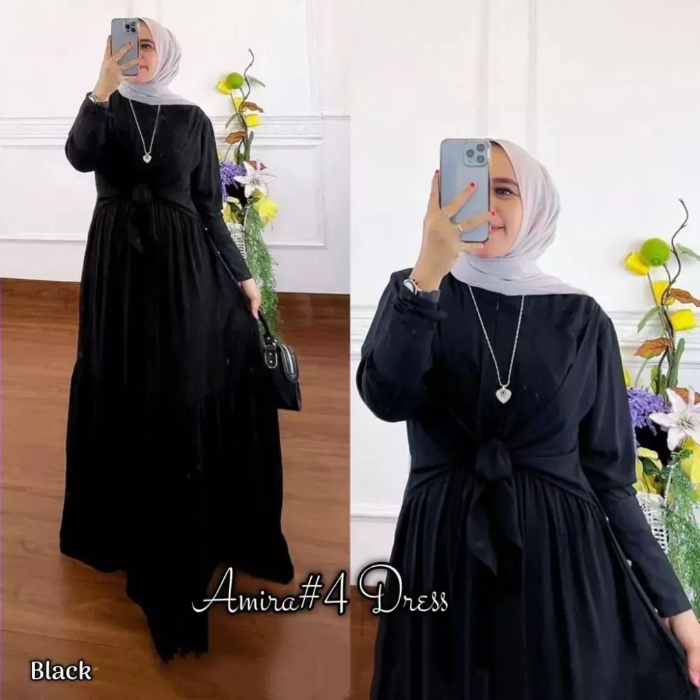 Gamis Hitam Amira Dress Ceruty Babydoll Motif Polos Ld 100 cm Pakaian Muslim Wanita Dress Terbaru 20