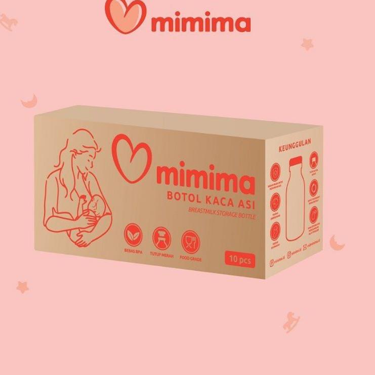 Lebih Laris MIMIMA Breastmilk Bottle Botol Kaca Asi tutup karet New isi 10 pcs (momogi)