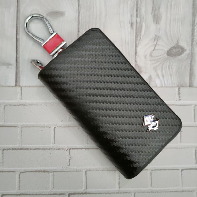 Dompet kulit stnk mobil model hitam karbon logo