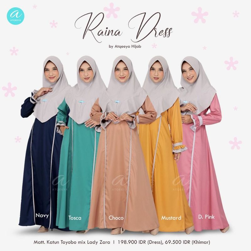 RAINA DRESS CANTIK POLOS ORI BY ATQEEYA