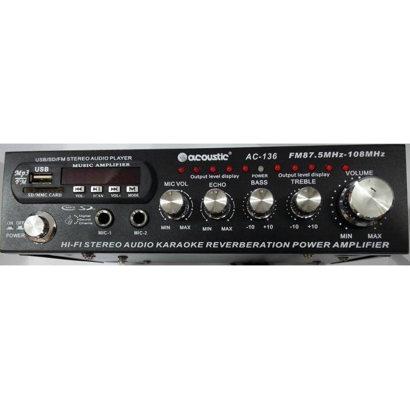 Acoustic AC-136 Karaoke Reverberation Power Amplifier - AC 220V - DC 12V - USB - SD - MMC - FM Radio