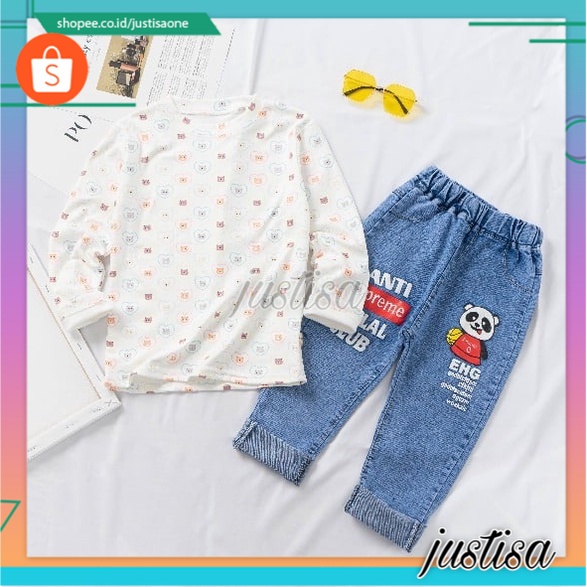 Promo !! Setelan baju anak cowok / setelan much bear lovely head ukruran 1-4tahun / Setelan anak import keren