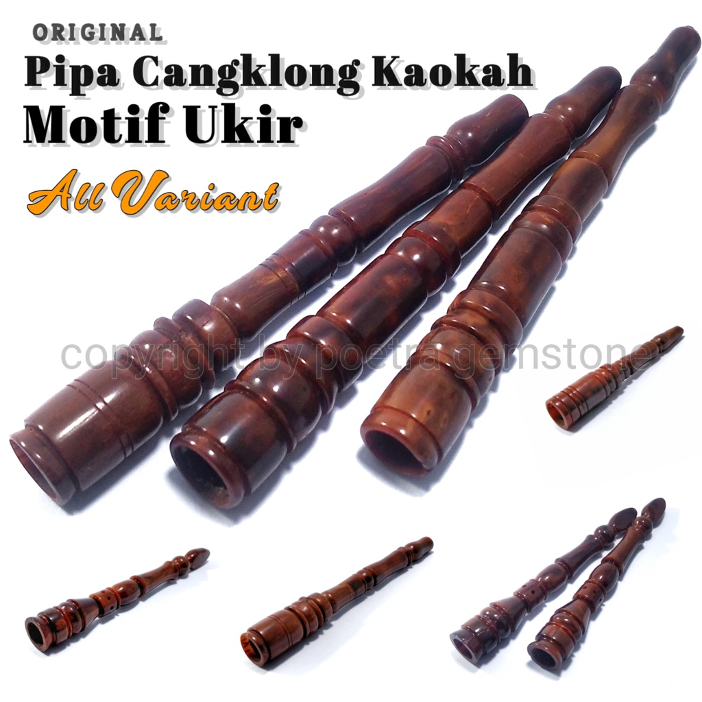Pipa Cangklong Once Kayu Kokka Kaokah Motif Catur Ukir Asli