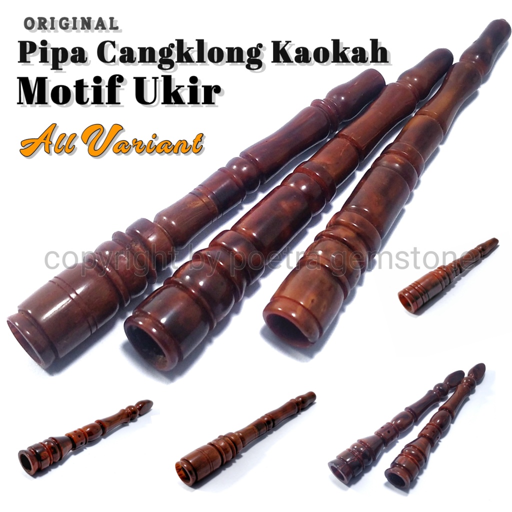 Pipa Cangklong Once Kayu Kokka Kaokah Motif Catur Ukir Asli