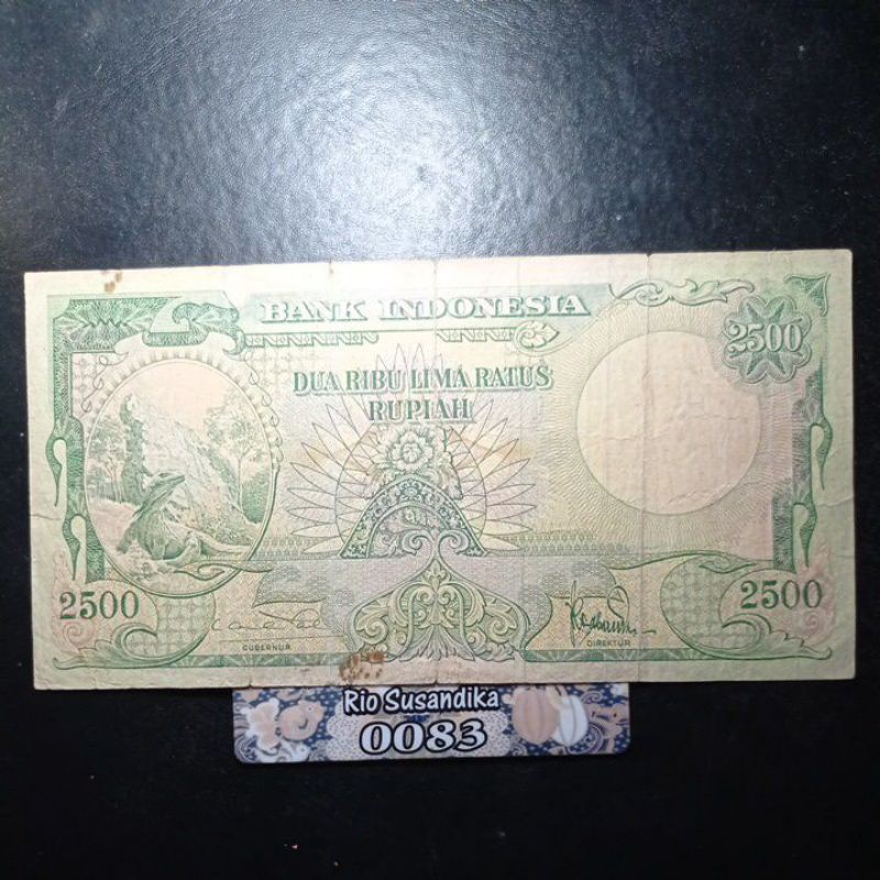 Uang Kertas Kuno LANGKAA 2500 Seri Hewan Komodo th 1957