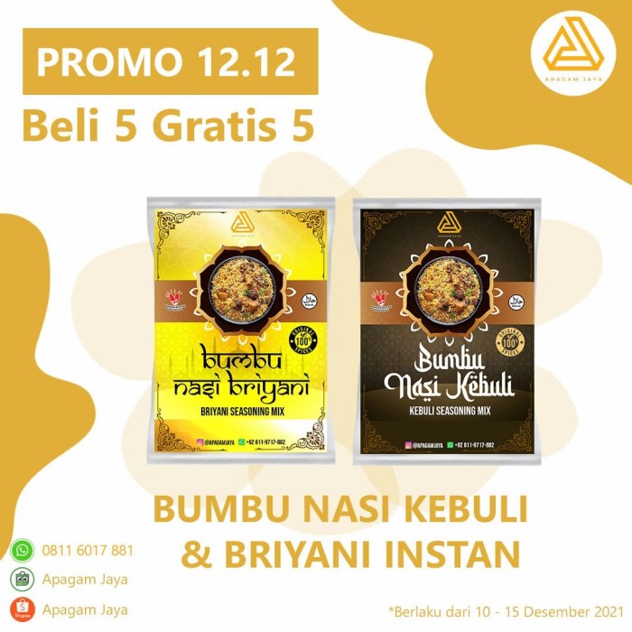 

Bumbu Instant Kebuli/Briyani uk 2LiterBeras (PROMO Buy 5 Free 5)
