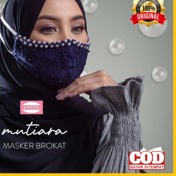 >_274 Masker Kondangan Cantik Brukat Brokat Payet Hijab Headloop Mutiara Premium Mewah Murah Sayra T
