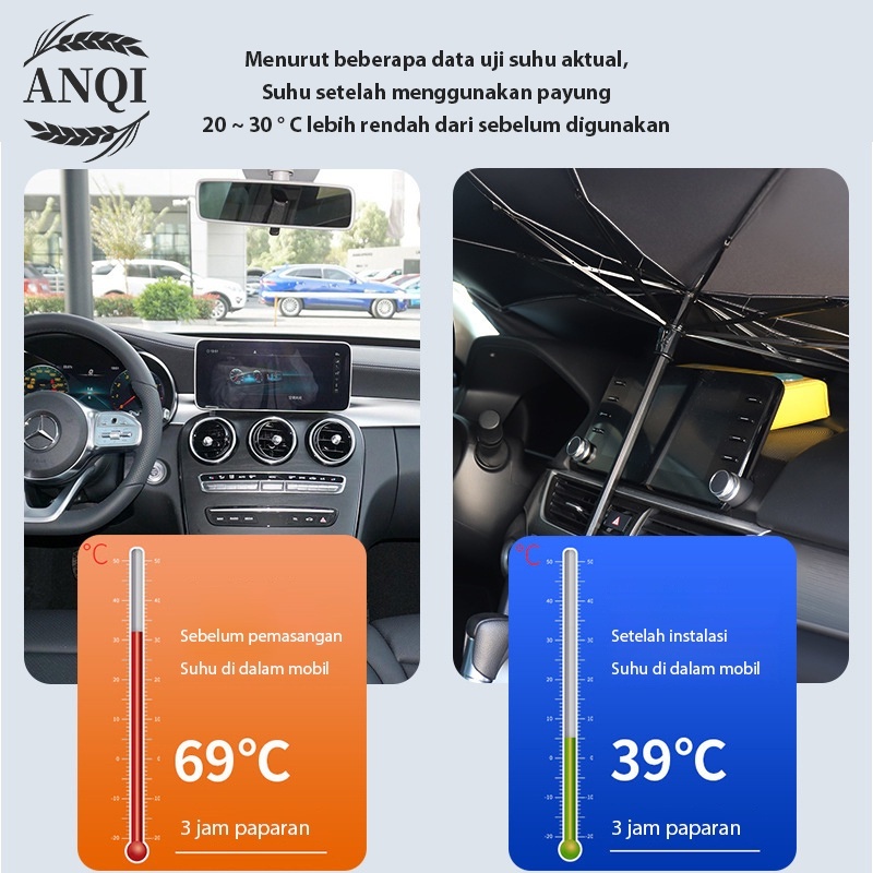 ANQI 1888 Payung Lipat Sun Shield Pelindung Sinar UV Umbrella Matahari Kaca Depan Mobil VS-104